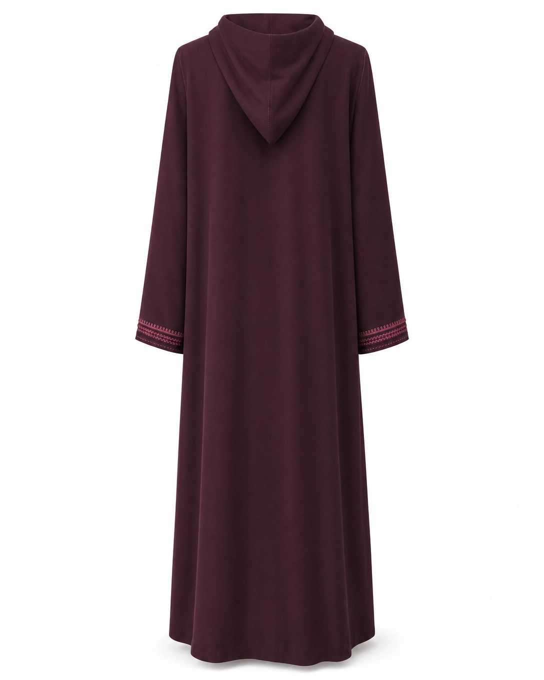 Jellaba marocaine bordeaux avec broderies ton sur ton, coupe longue – Image 2