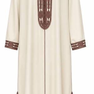 Jellaba marocaine longue neuve, jamais portée, couleur beige avec caftan intérieur marron et broderies raffinées.