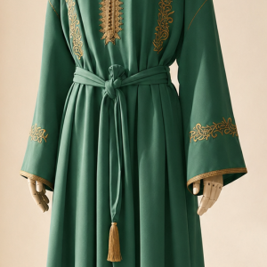 Caftan Deux Pièces Bleu Ciel avec Broderies Beige