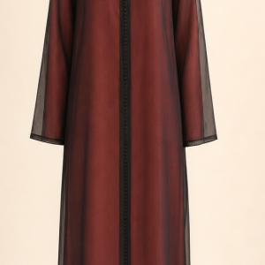 Jellaba légère noire avec kmis satin orange – taille M