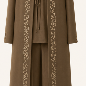 Ensemble femme élégant 2 pièces vert (Ziti) avec veste longue brodée