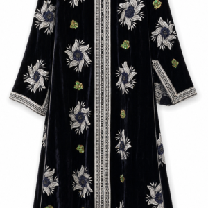 Caftan Bleu Nuit avec Broderies Blanches et Argentées