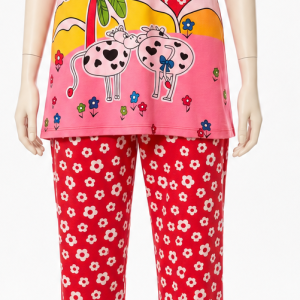 Pyjama rouge à fleurs femme taille S – neuf
