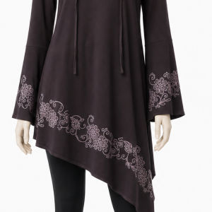 Tunique asymétrique prune brodée – taille S, très bon état