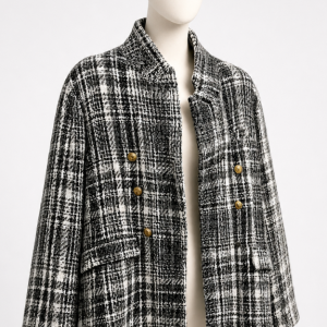 Veste blazer texturée bleue et blanche à boutons dorés, taille L