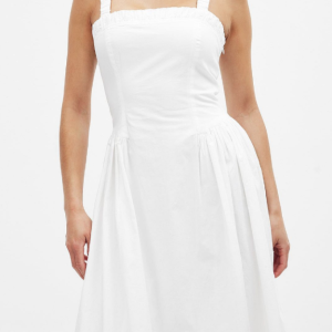 NA-KD Robe Mi-Longue Blanche en Coton à Bretelles Nouées (Neuve)